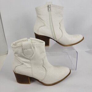 Dirty Laundry Womens 8 Heeled White Snake Western Booties‎ Coastal Cowgirl Boho